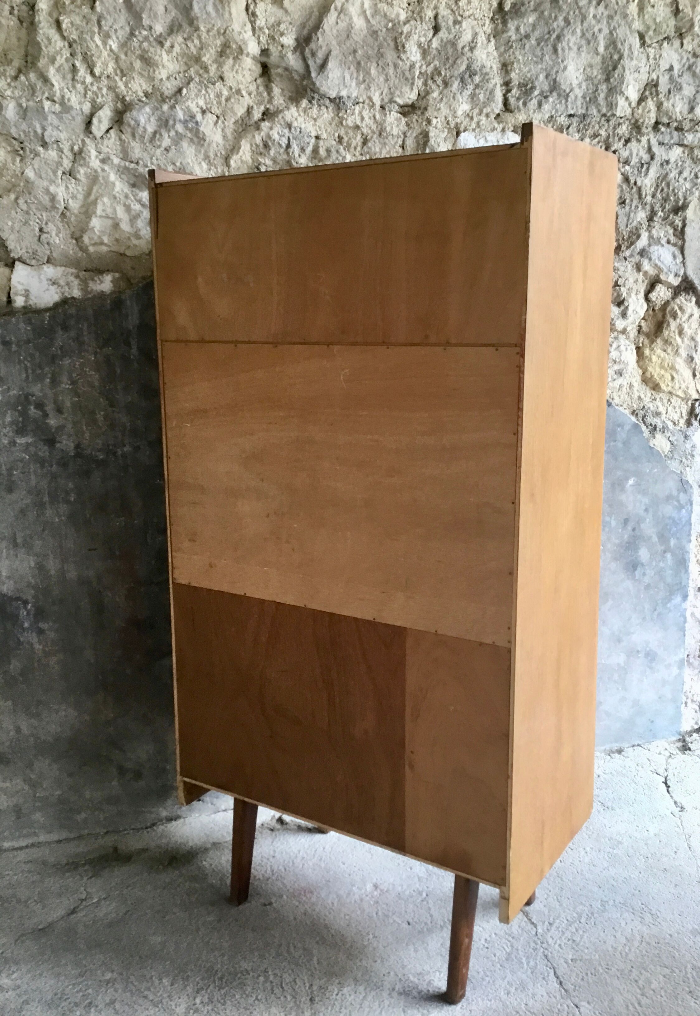 Vintage secretary in light oak veneer 1960