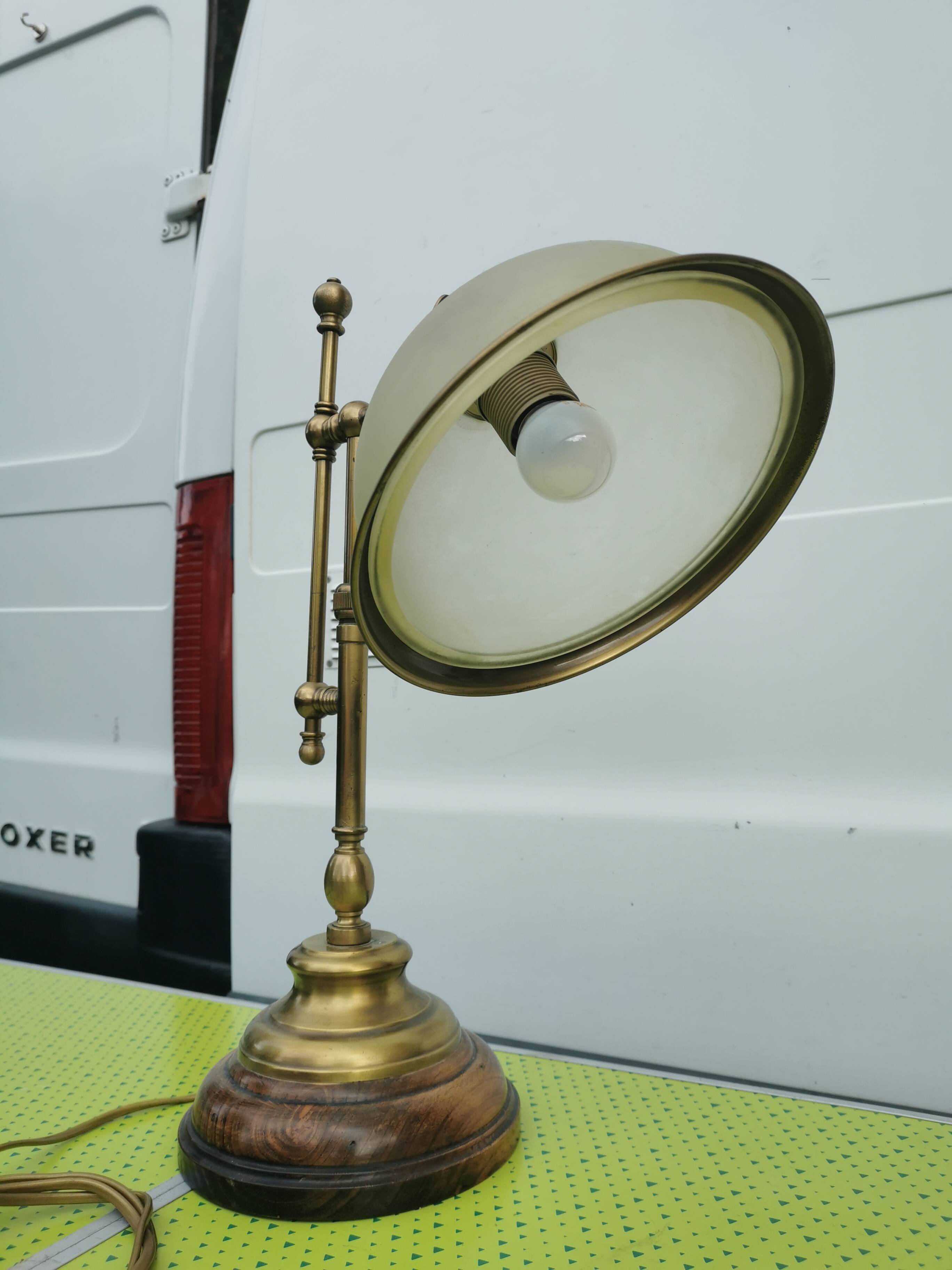 Lampe Italienne 45cm vintage bois, laiton et verre