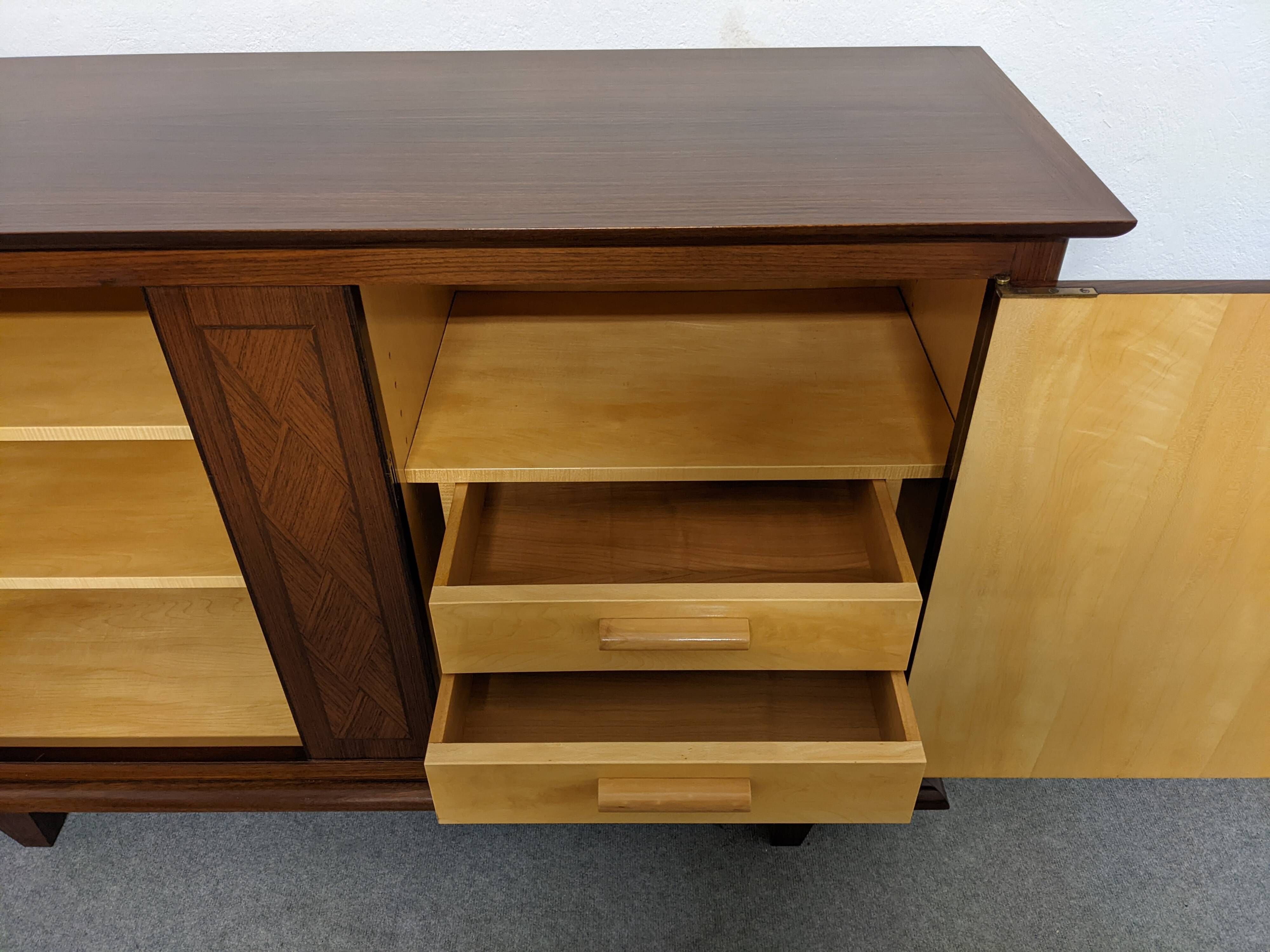 Art Deco style sideboard in rosewood and sycamore, France circa 1950