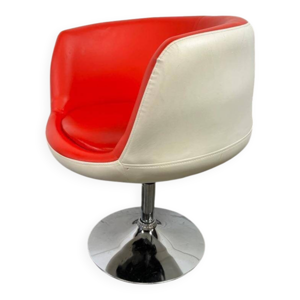 Chaise coque vintage blanc et rouge / fauteuil lounge / chaise de bureau