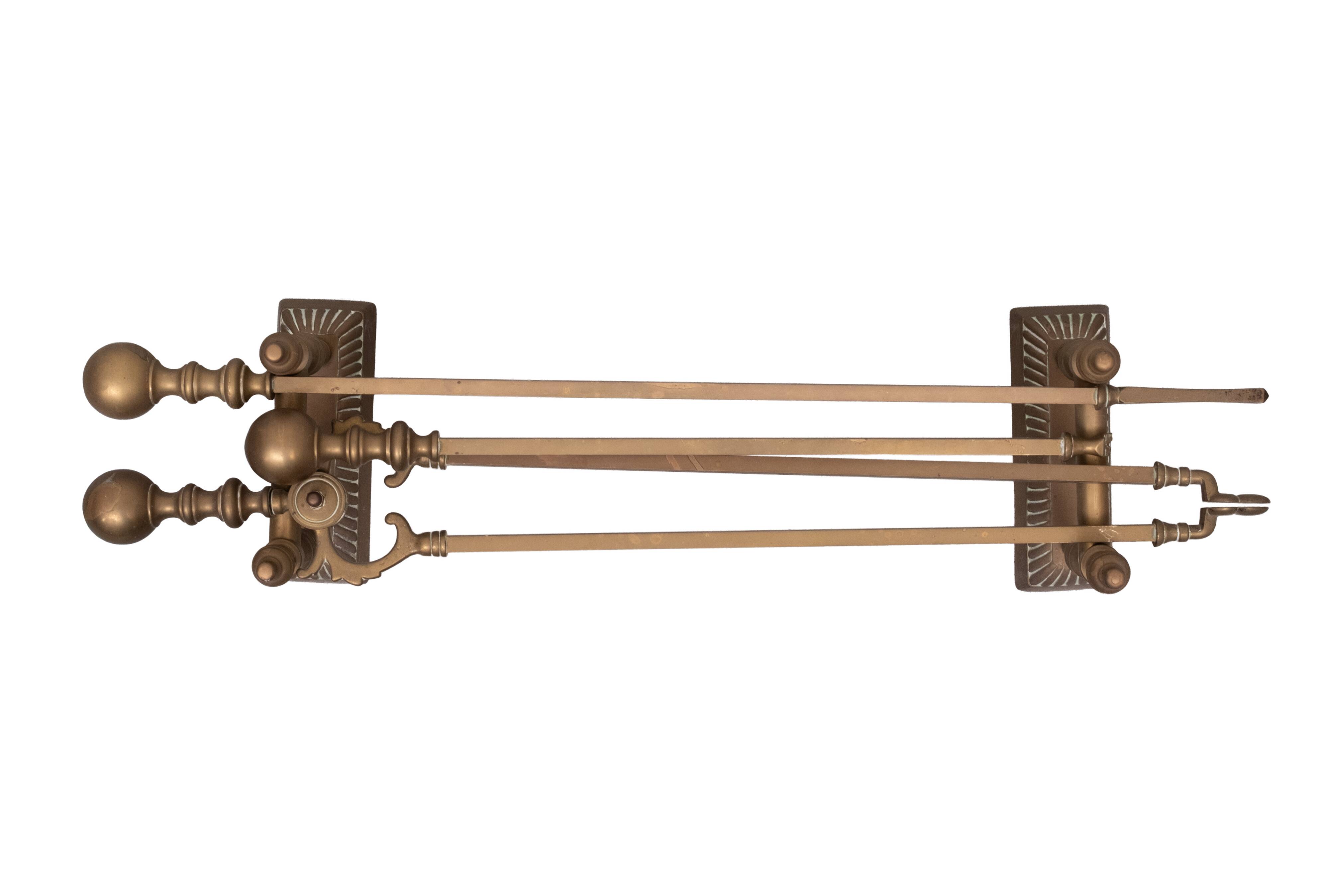 Antique Brass Fireplace Tools 19th Century