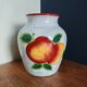 White Ceramic Vase with Peach and Leaf Motifs