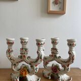 Pair of white earthenware candlesticks