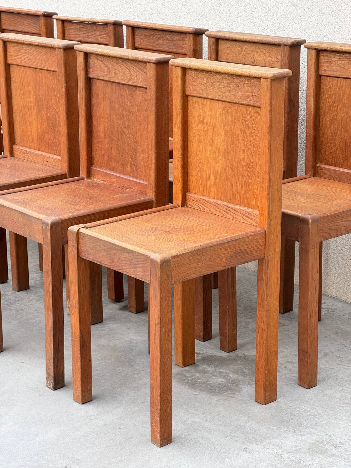 Set of 10 Brutalist Monastery Chairs from the 50s