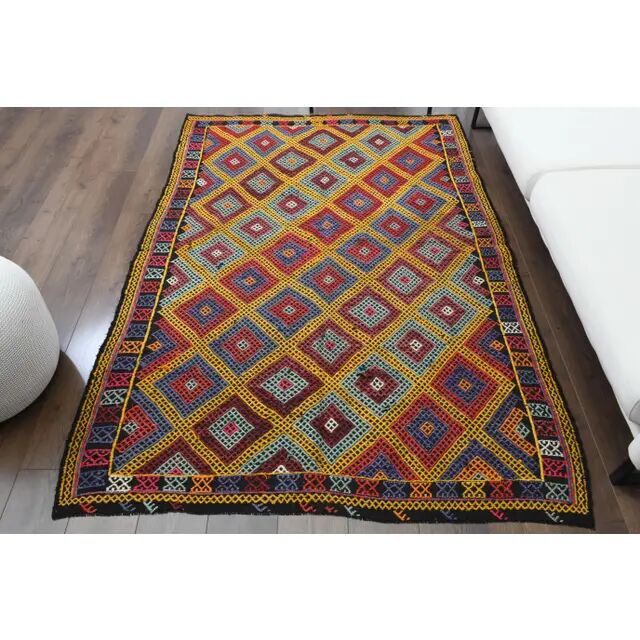 1970s Vintage Turkish Oushak Handmade Wool Cotton Red Area Rug 155x224