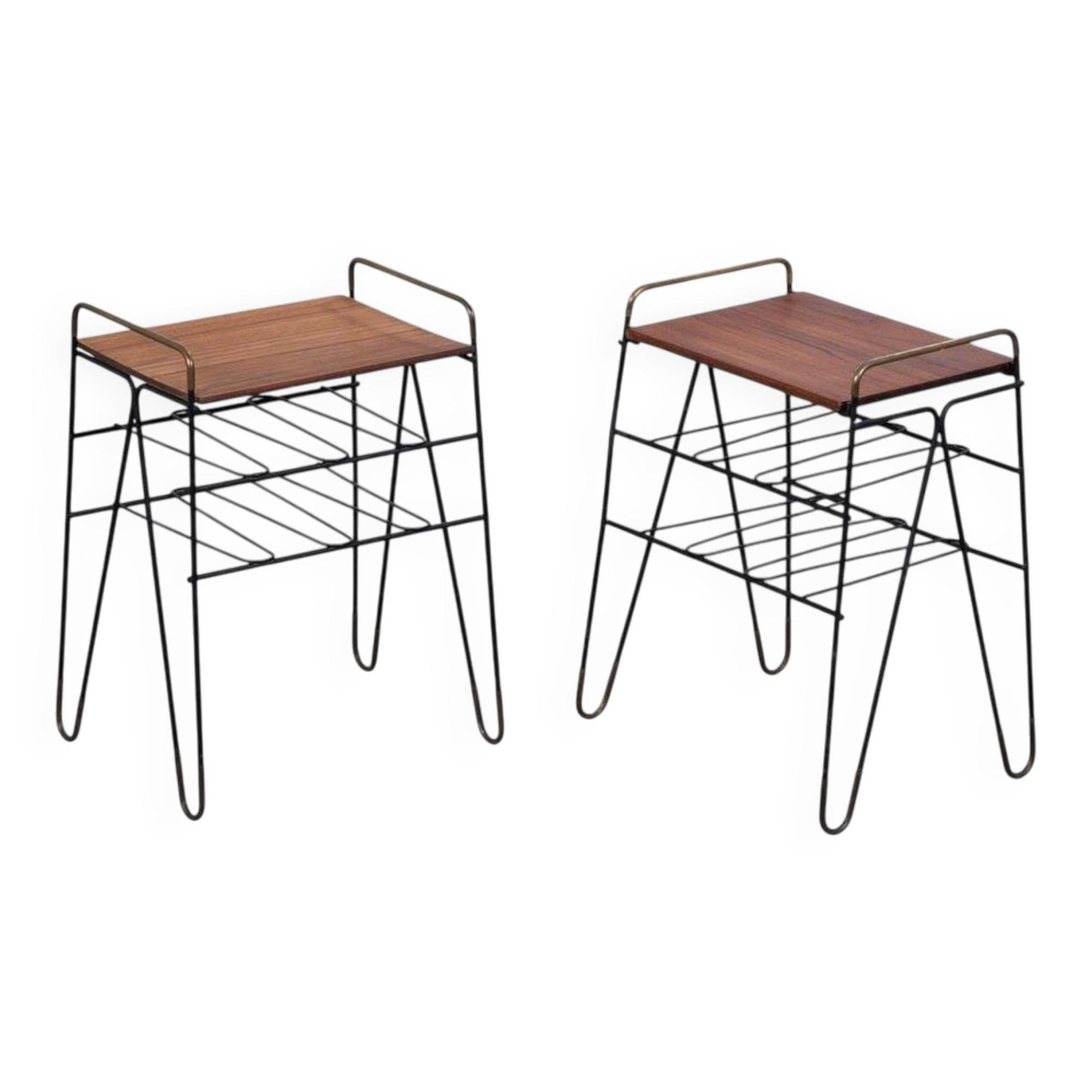 Vintage Teak Side Tables with Metal Frame, Denmark, 1960s, Set of 2
