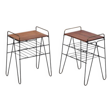 Tables d'appoint en teck vintage avec cadre en métal, Danemark, années 1960, ensemble de 2