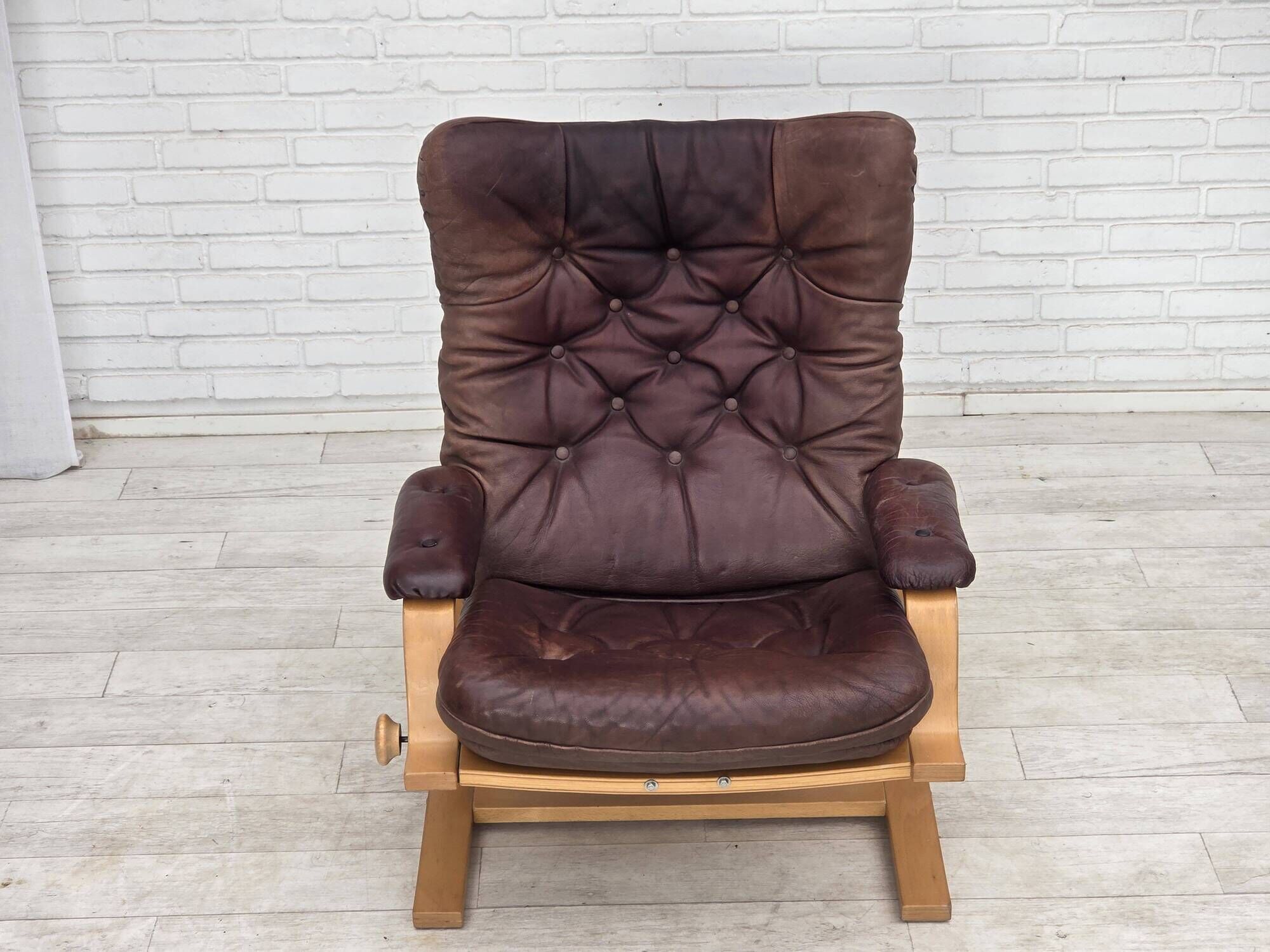 1970s, Scandinavian adjustable armchair, furniture leather, bentwood.