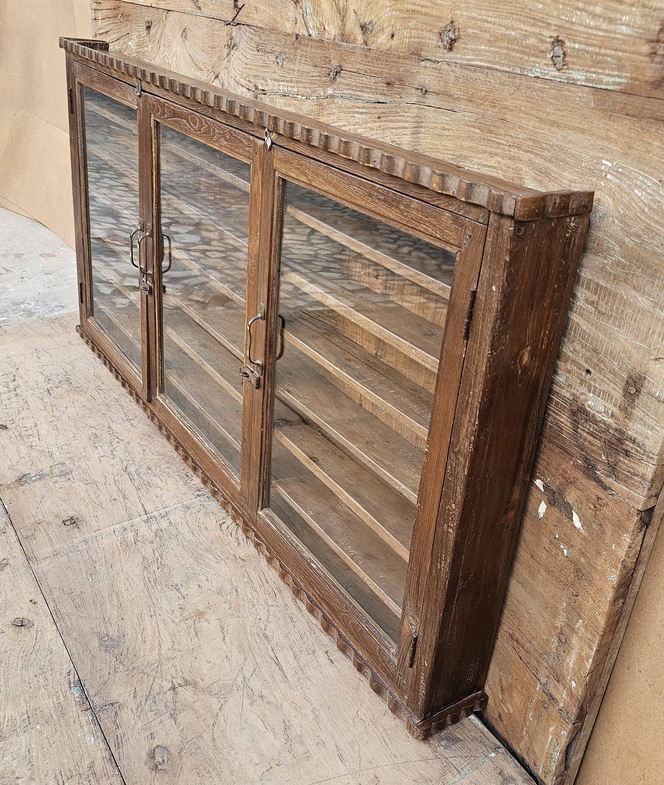 Antique Burmese teak collector's wall display case