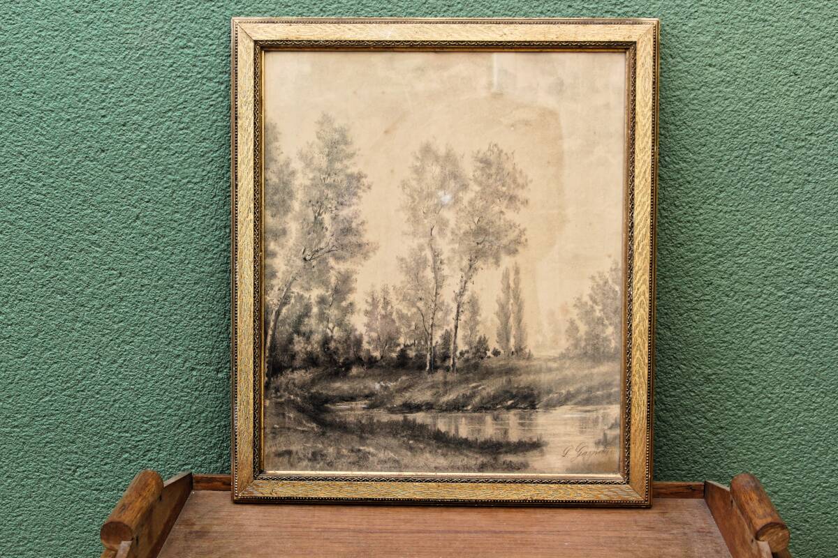 19th century drawing in black chalk
