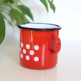 Red enamelled metal milk pot