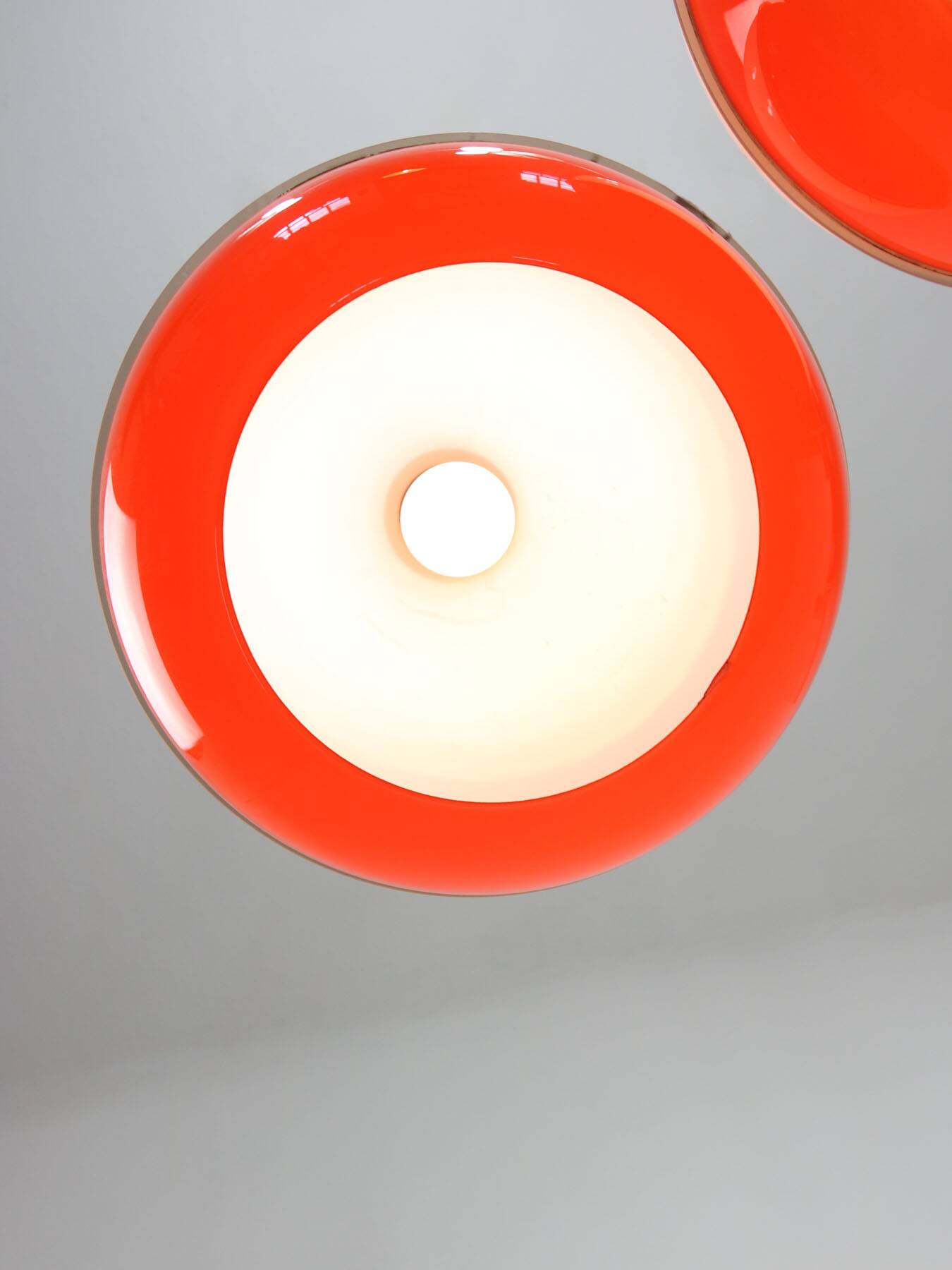 Space Age Italian Orange Plexiglass and Brass Pendant Lamp, 1970s