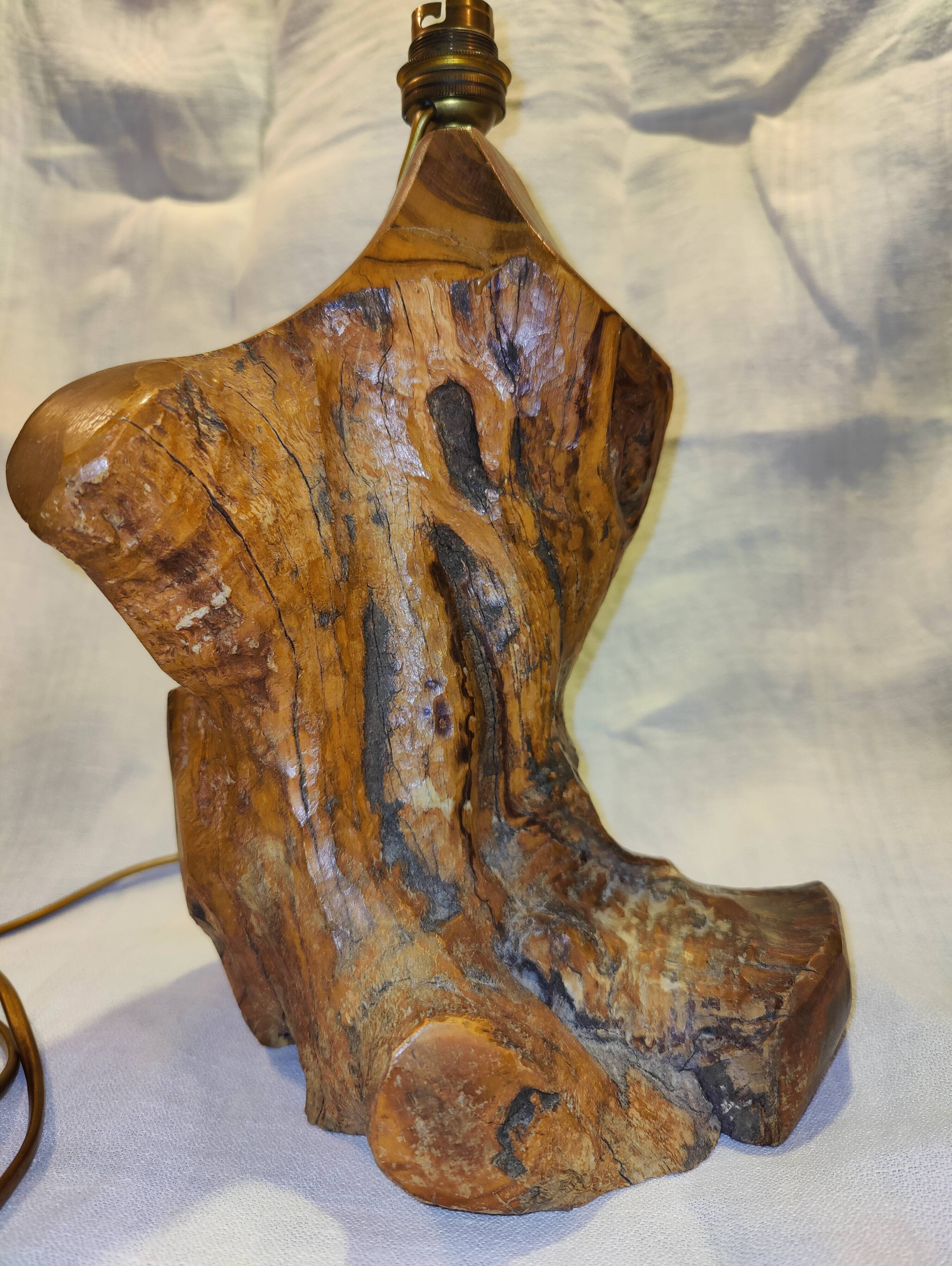 Brutalist olive wood lamp base