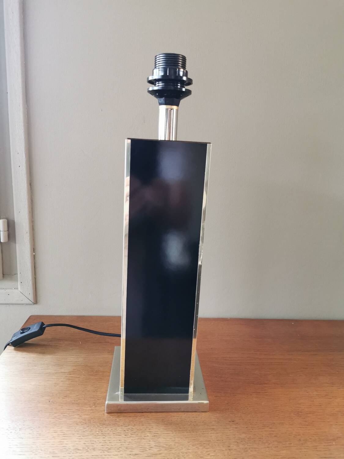 Vintage square black and brass lamp base