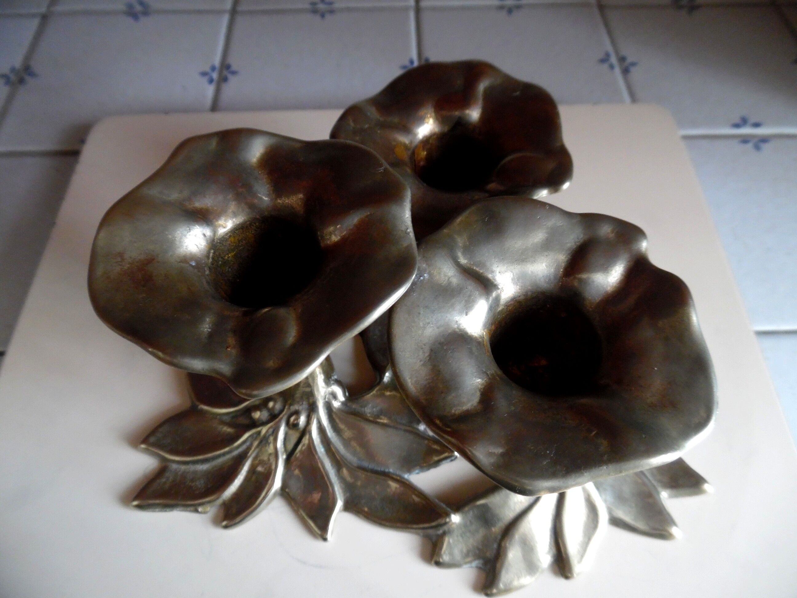 Bougeoir en laiton 3 fleurs