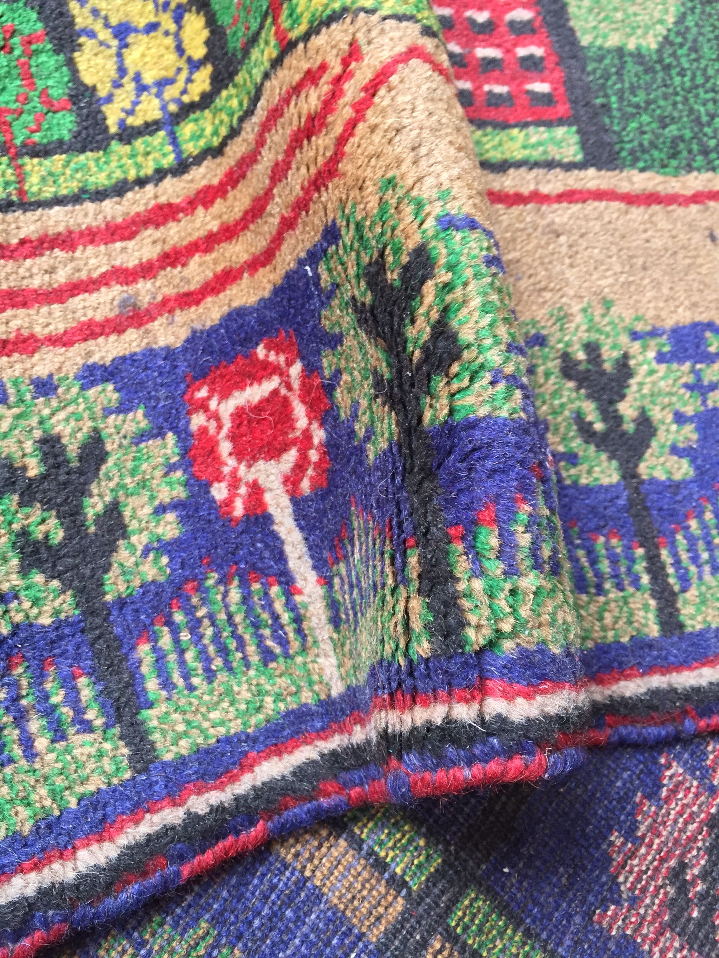 Afghan carpet 80s MOTIF VILLAGE IN PRINTEMPS 85x148cm