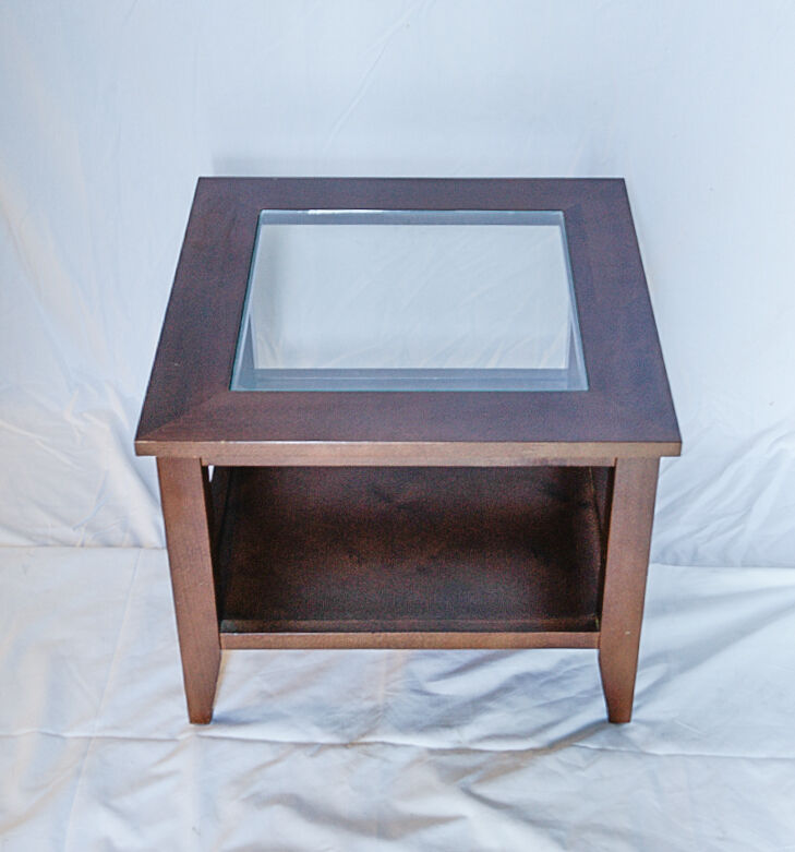 Coffee table Scandinavian wood and glass square