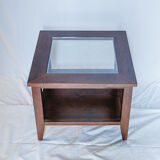 Table basse scandinave bois et verre carrée