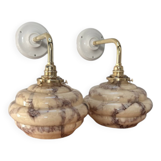 Pair of marbled opaline wall lights