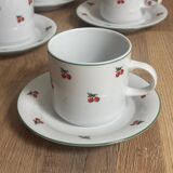 Set of 4 large cherry porcelain cups and saucers.