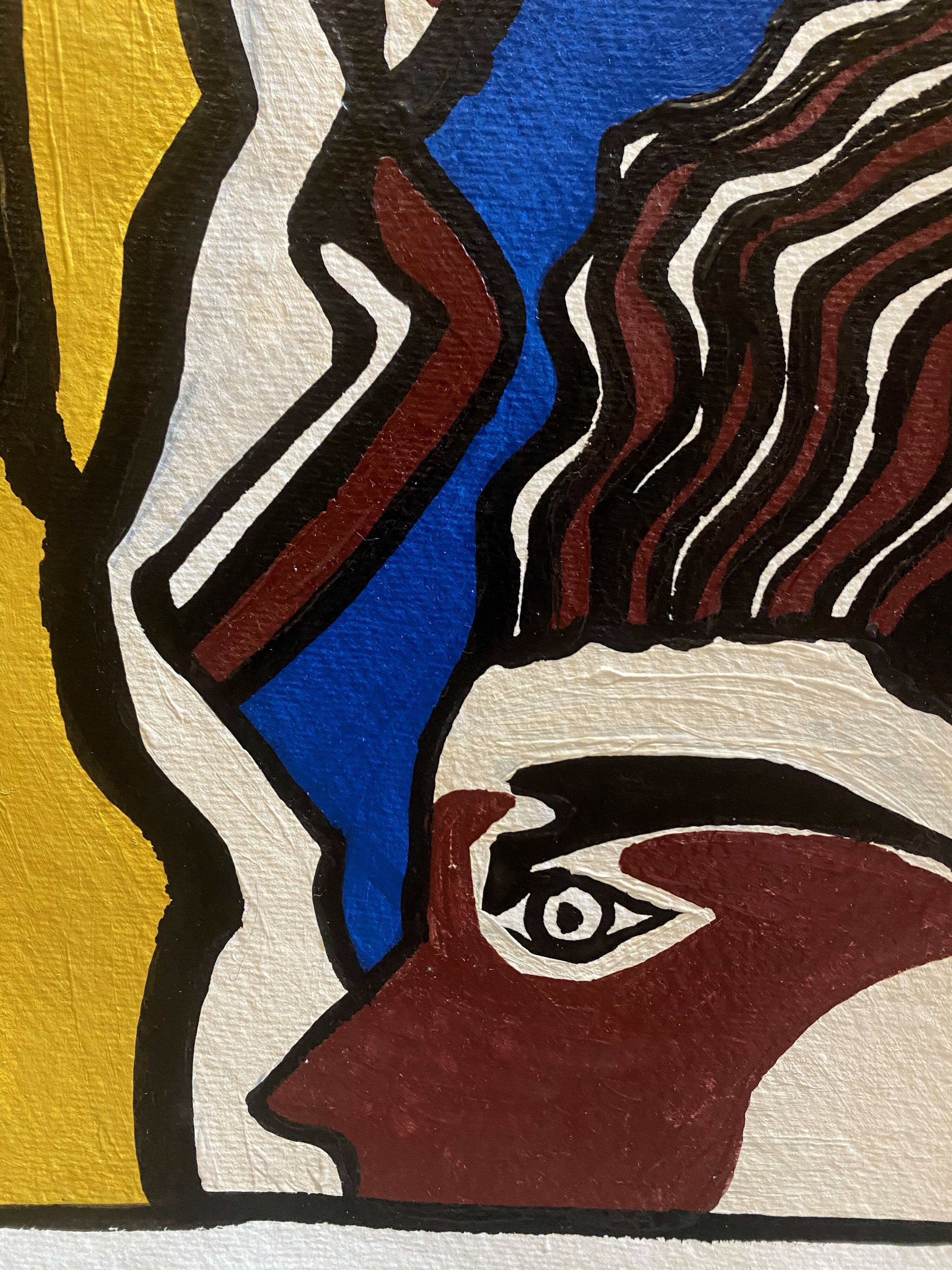 Portrait to sculpture, acrylic on paper