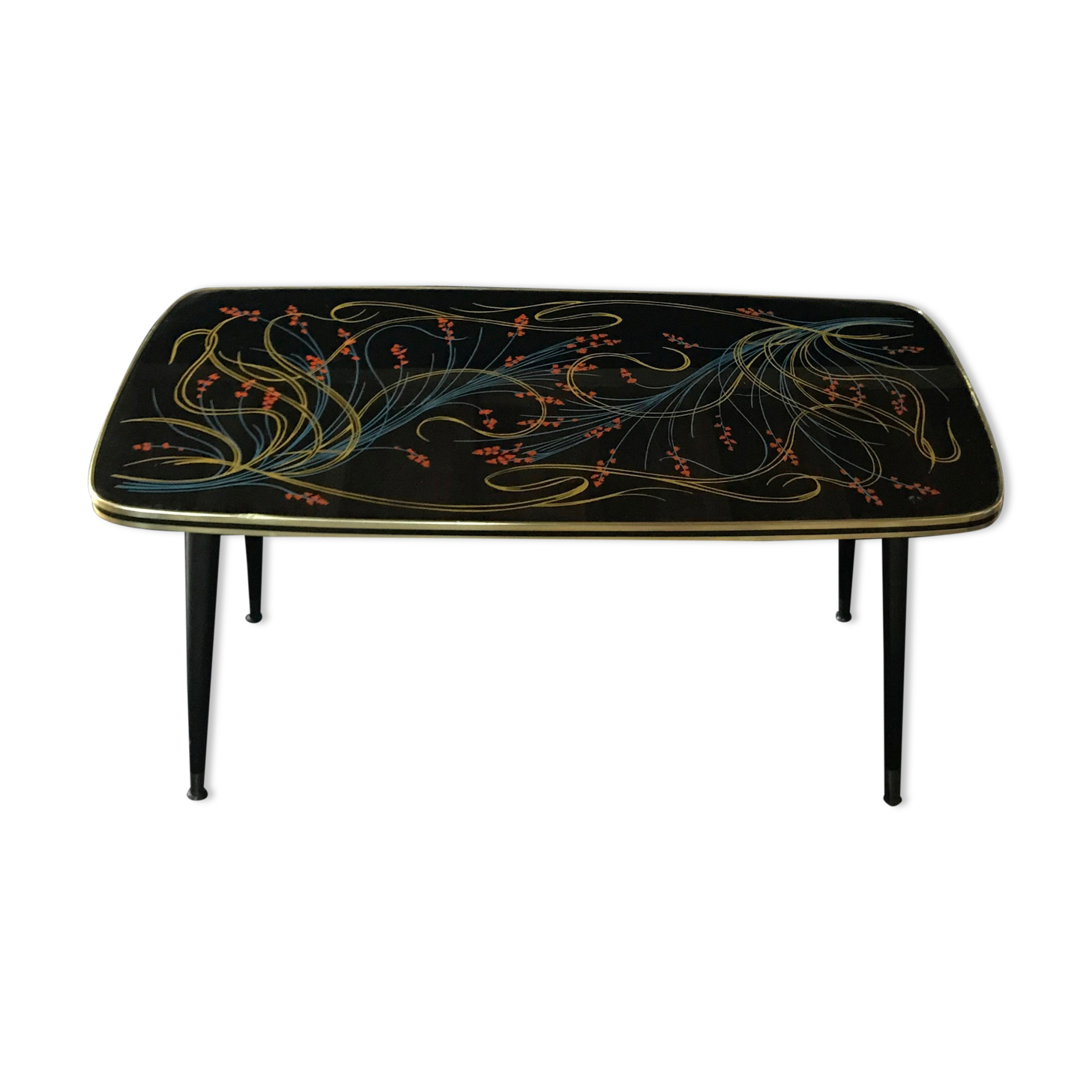 Rectangular coffee table vintage 50s floral art deco pattern