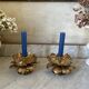 Lotus brass candlestick pair