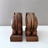 Serre-livres éléphants en bois, milieu XXème