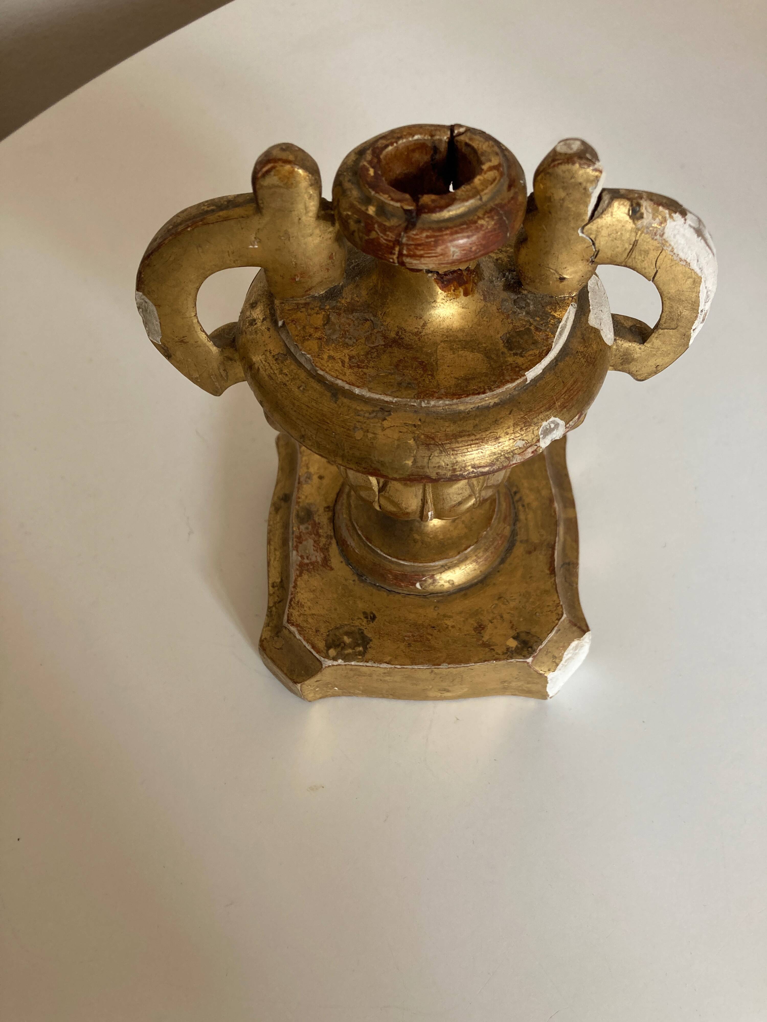 Acanthus candle holder in gilded wood 19th Naples Italy