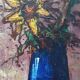 Bouquet de fleurs expressionniste dans un vase bleu vers 1960; 1970