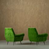 Green velvet armchairs by Gigi Radice, Italy 1950s set of 2
