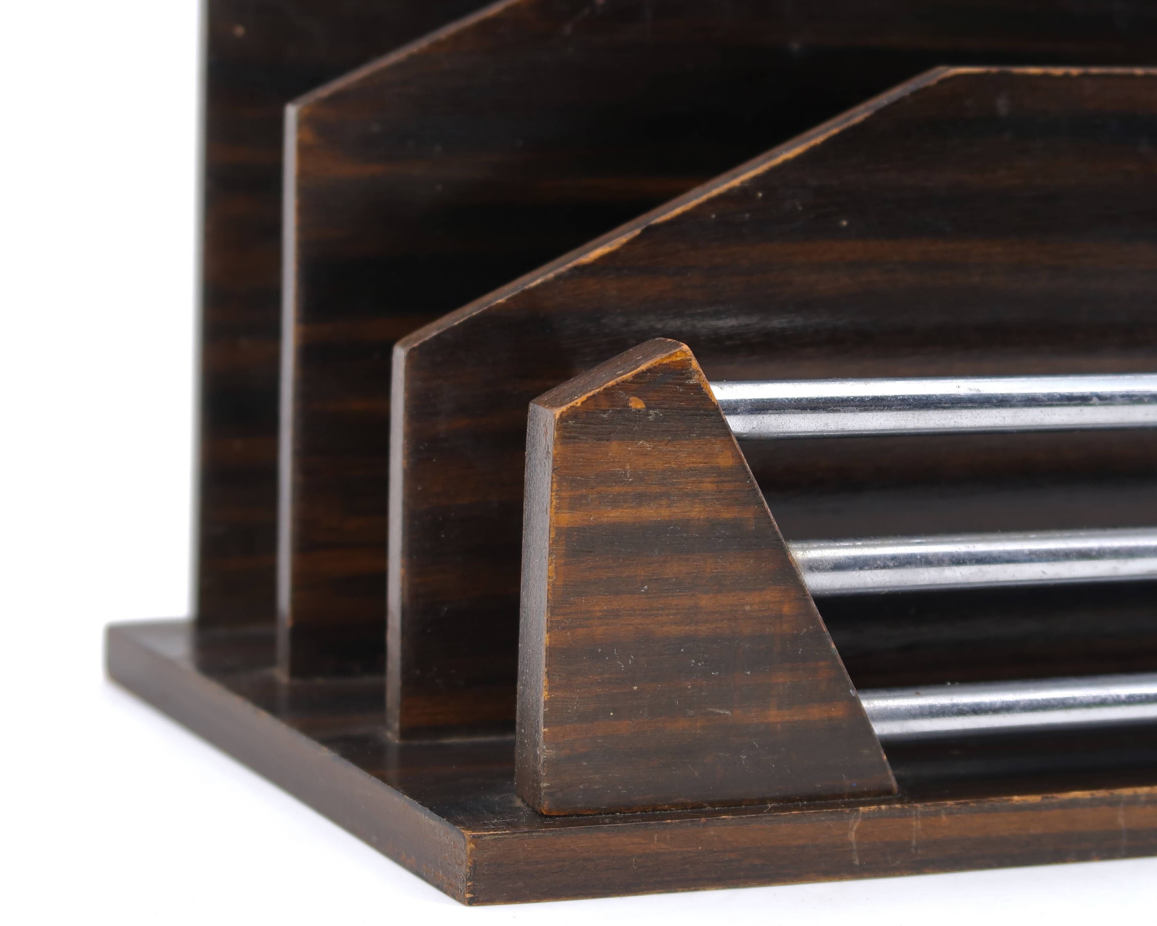 Art Deco mail holder in wood and metal, 1920s