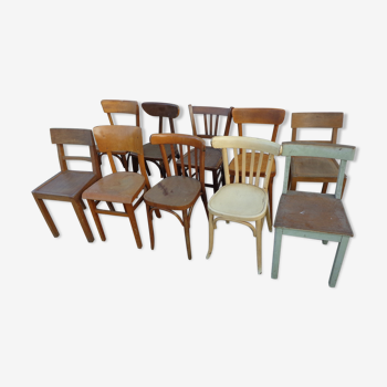 Set of 10 mismatched bistro chairs