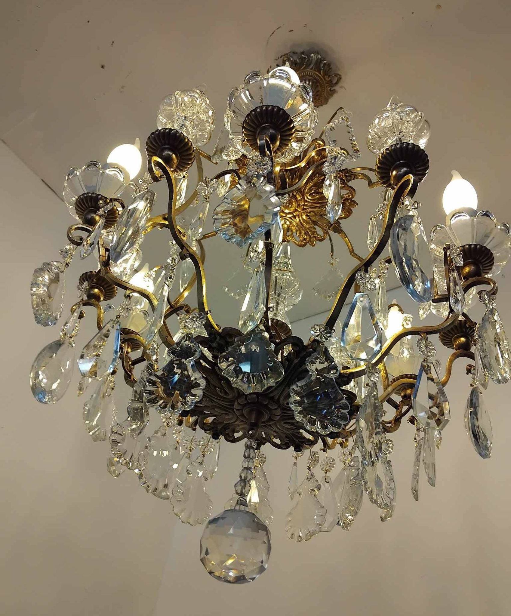 Cage chandelier with 6 light arms and crystal dagger, late 19th century