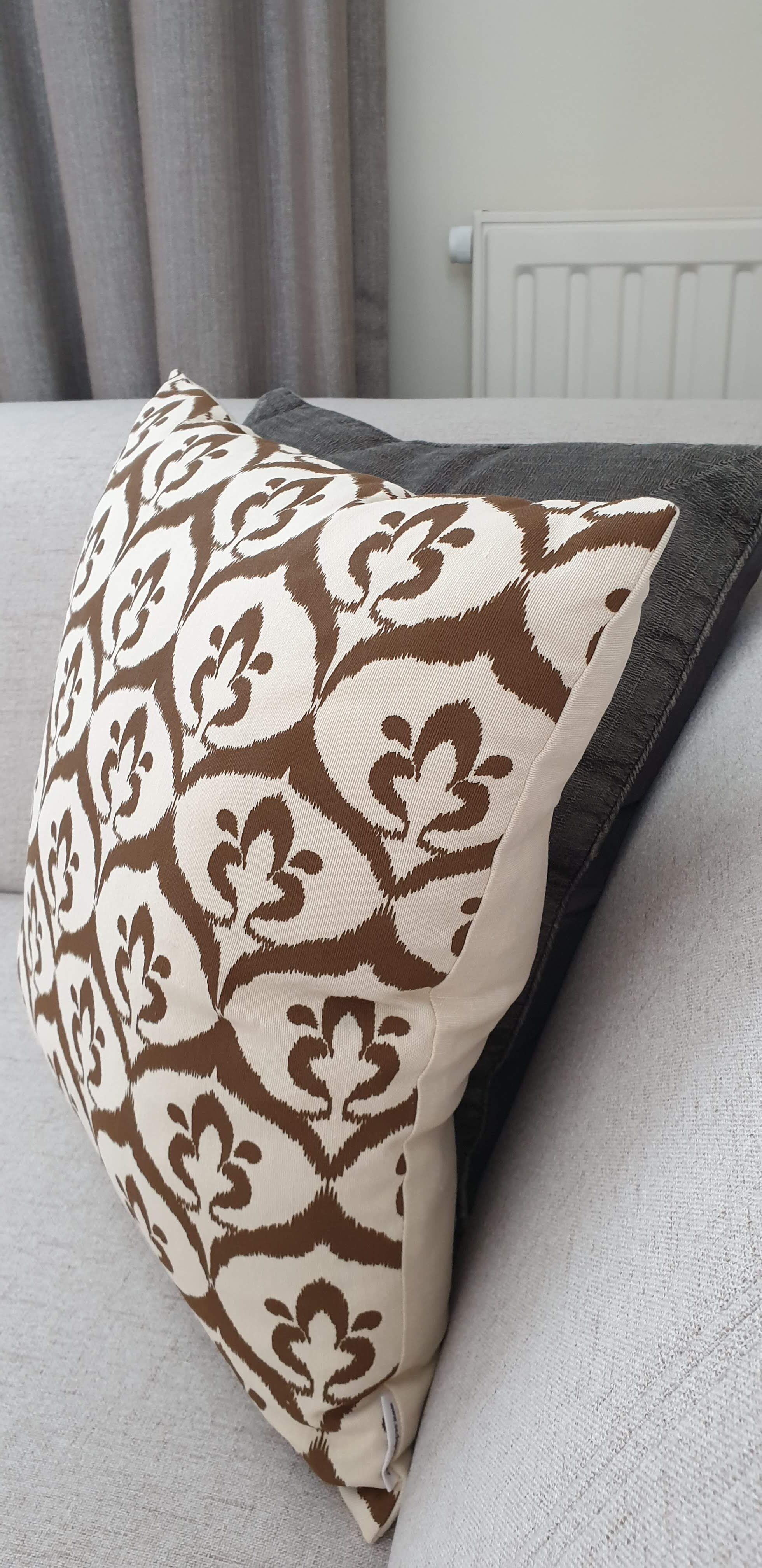 Ivory / olive ikat style ottoman cushion cover - 50 x 50