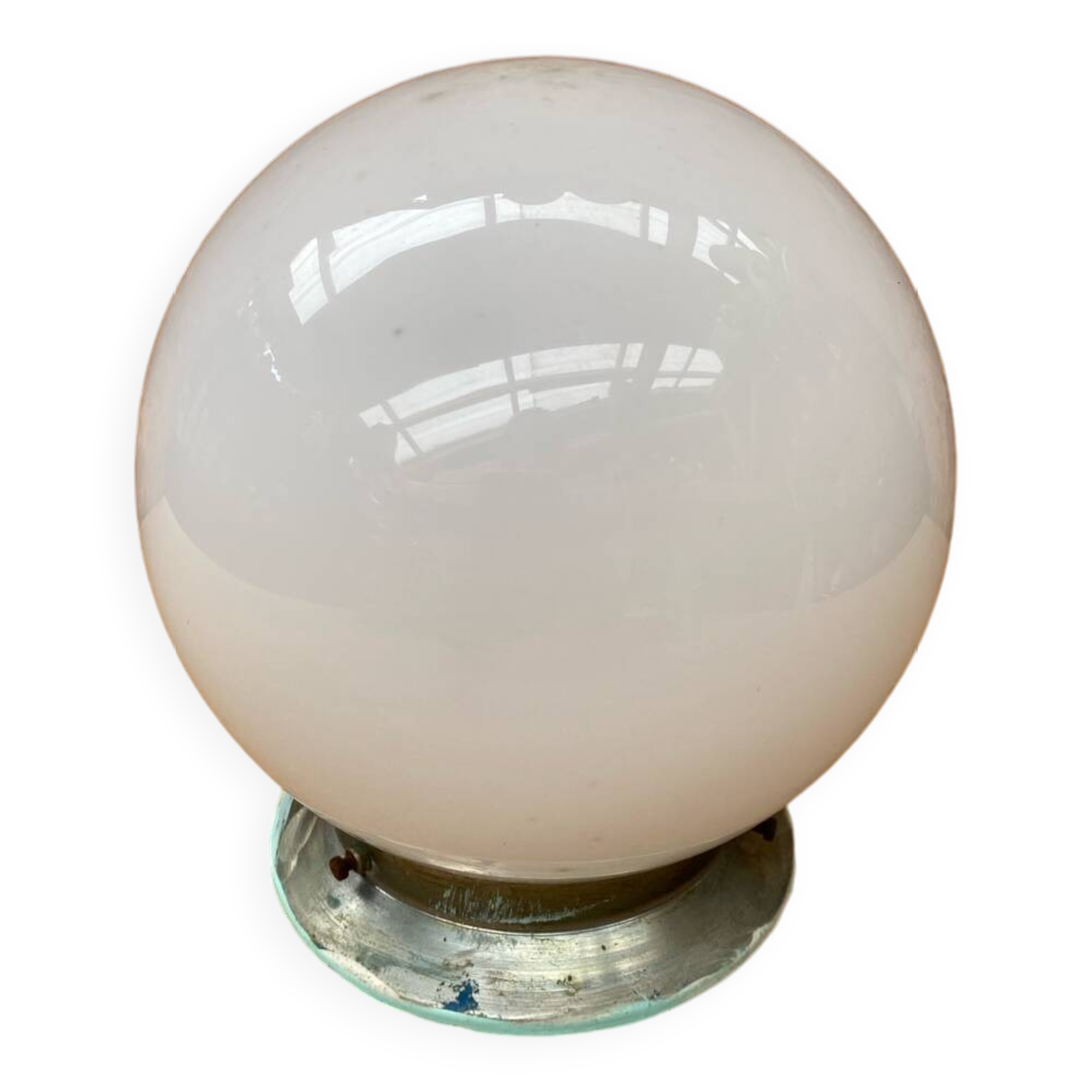 Old Ceiling Light Sconce Opaline Ball + Vintage Aluminum Support