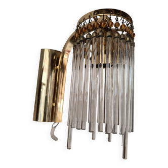 Brass wall light with crystal pendants