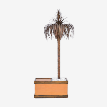 Lampadaire Hollywood Regency en forme de palmier en laiton et bois avec armoire