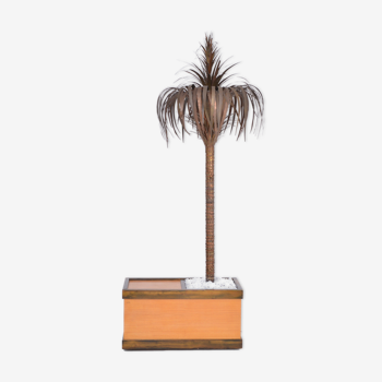 Italian Hollywood Regency Palm-shaped lamp in brass and wood with cabinet