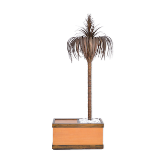 Lampadaire Hollywood Regency en forme de palmier en laiton et bois avec armoire