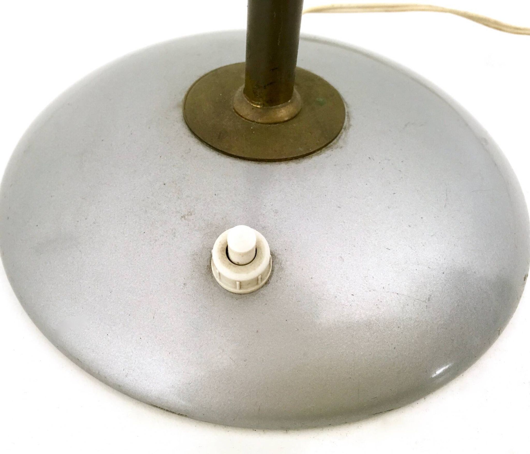 Vintage Brass and Silver Varnished Metal Desk Lamp, Italy