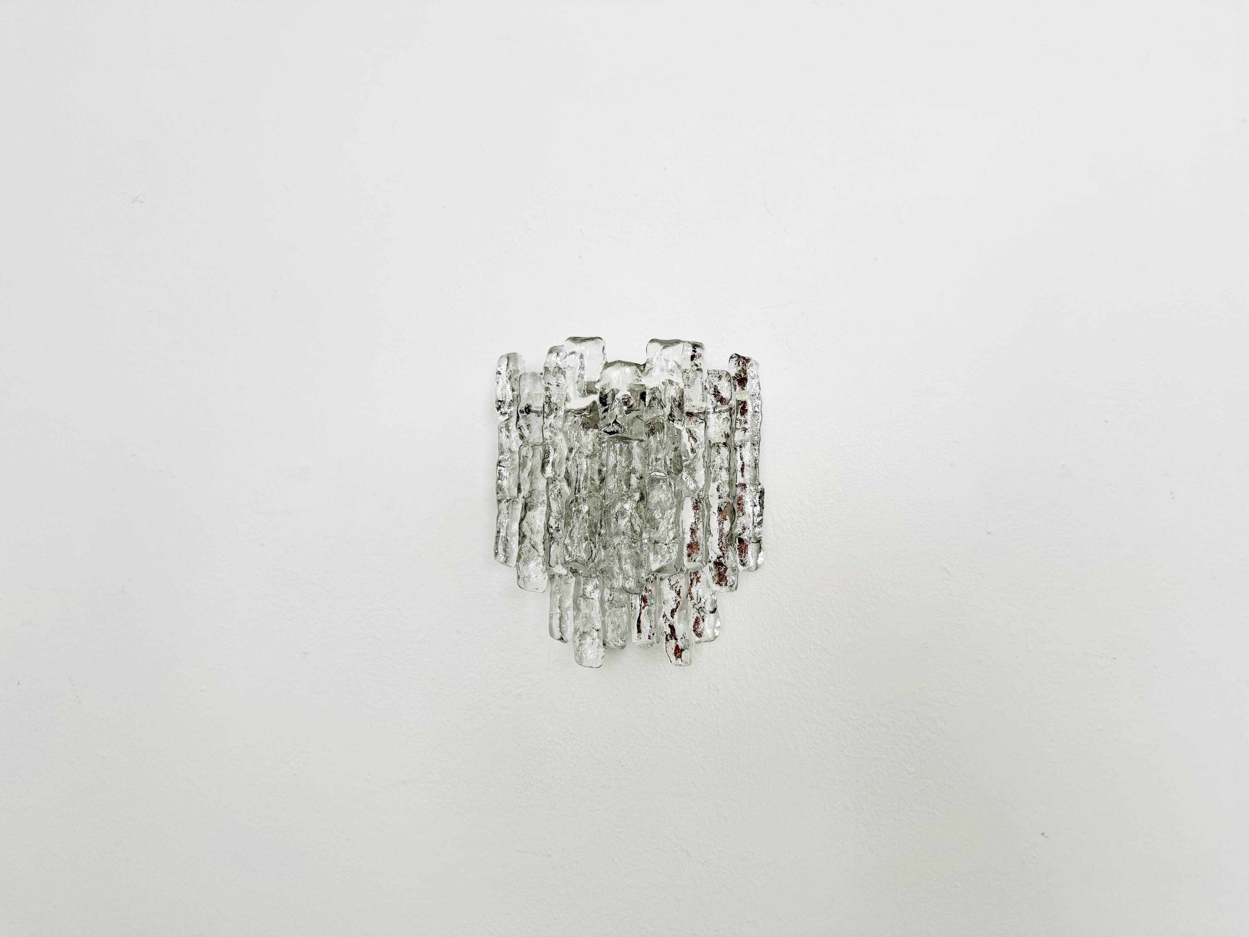 Set of 2 Austrian Ice Glass Wall Lamps by J.T. Kalmar