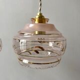 Pair of suspensions in pink glass and golden edging 50s-60s