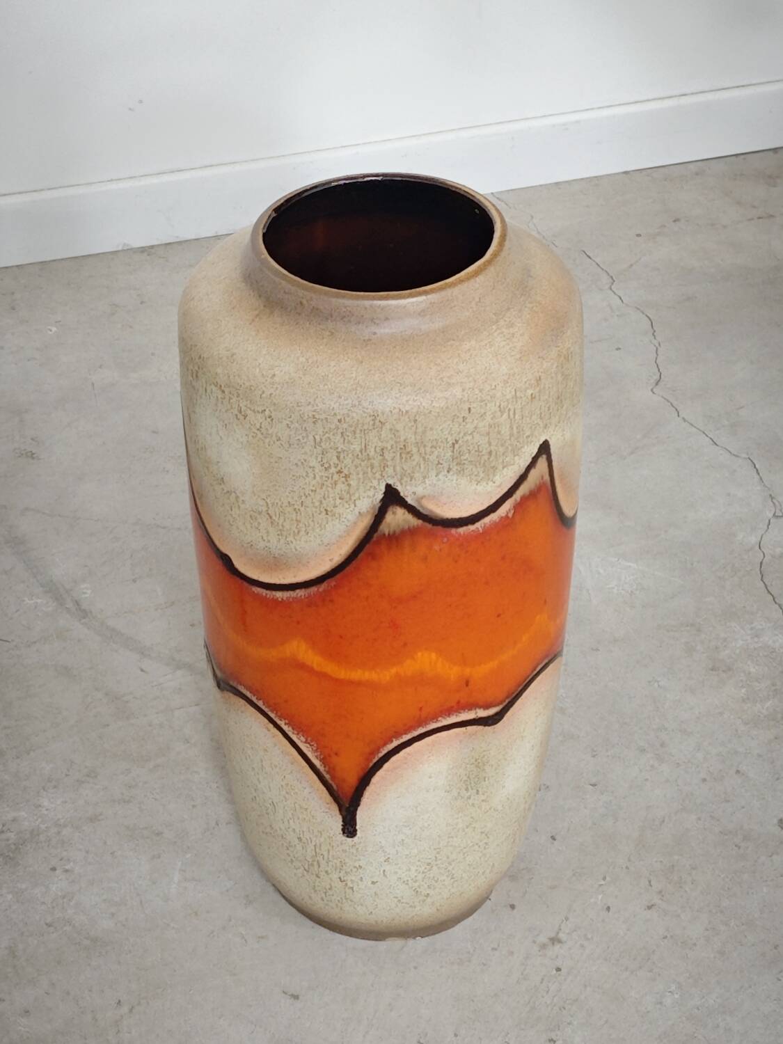 Large West Germany glazed vase with orange and beige shades