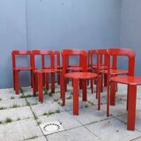 Set of 10 red wooden chairs by Bruno Rey for Kusch&Co