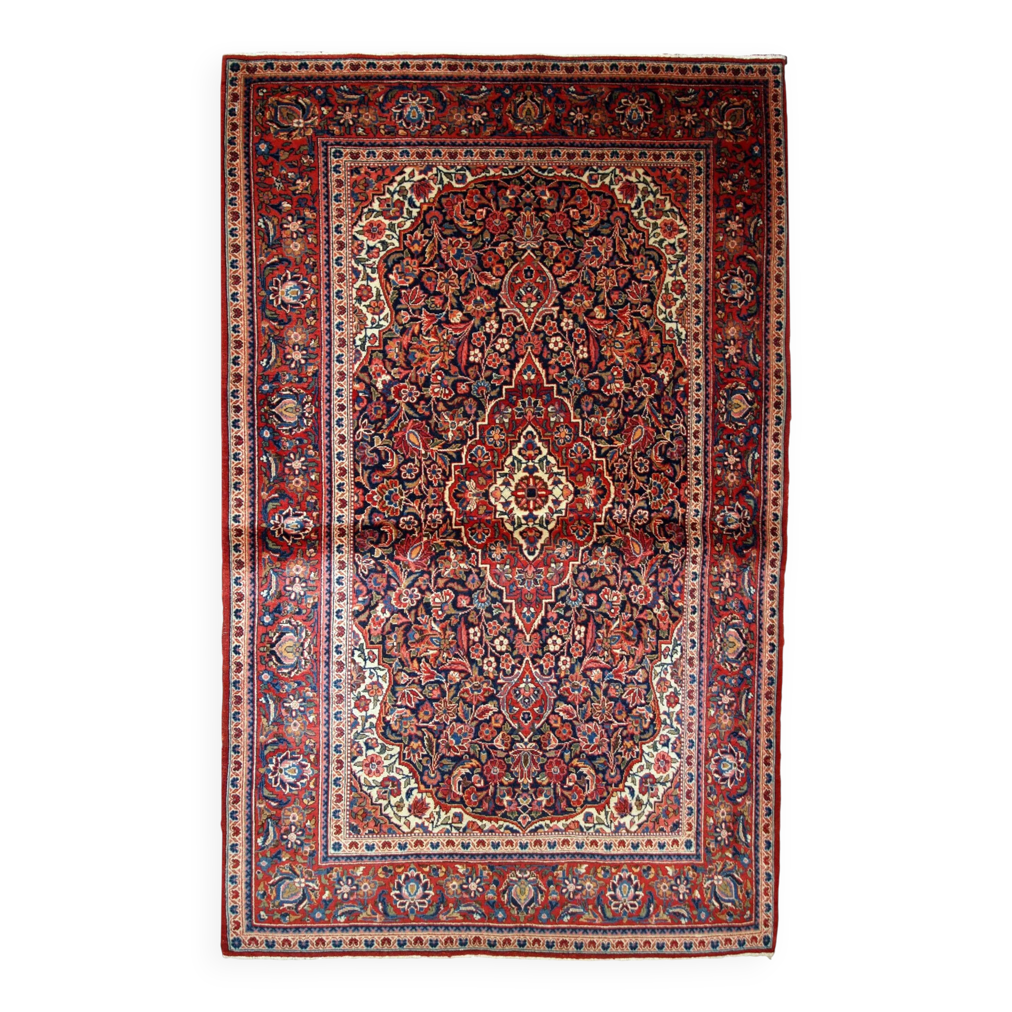 Handmade antique Persian Kashan rug 4.1' x 6.2' (125cm x 189cm) 1910s
