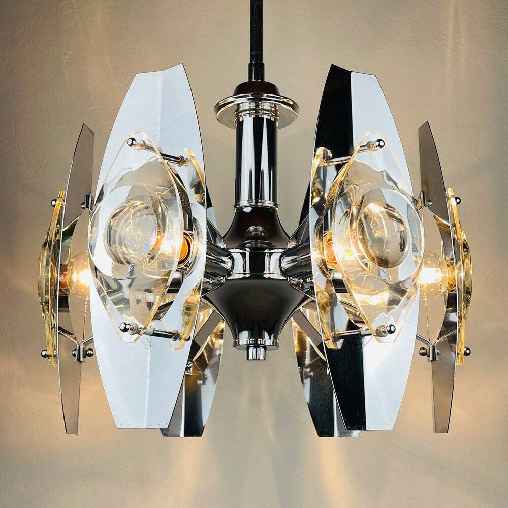 Chrome and glass lustre with lenses by Oscar Torlasco, Italy, 1960s.