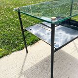 Roche Bobois metal and glass coffee table with magazine rack from the 50s