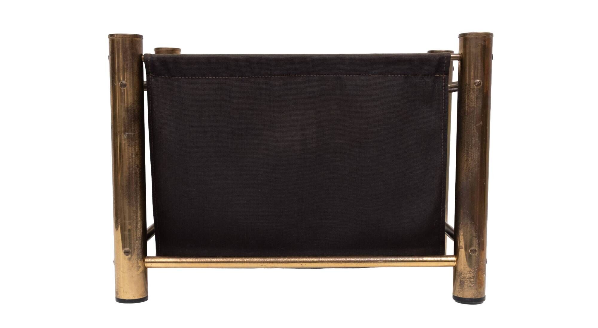 Vintage Brass and Canvas Magazine holder 1970s France