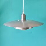 Pendant light in iridescent silver metal with a typical Danish design, circa 75/80